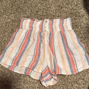 Alya High Waist Striped Shorts - Coral and Blue